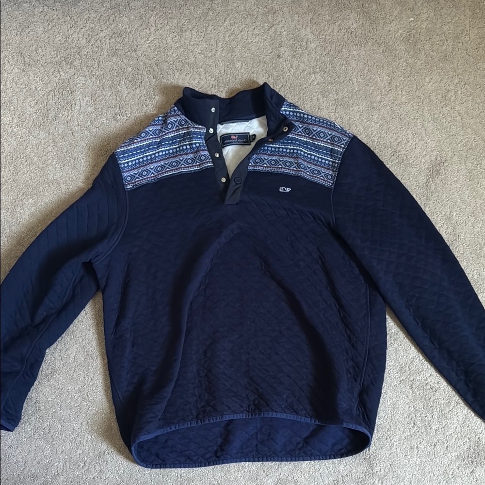 Vineyard Vines Blue Quarter-Zip Sweater with Quilted Yoke